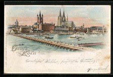 Lithographie Köln, Rhein mit
