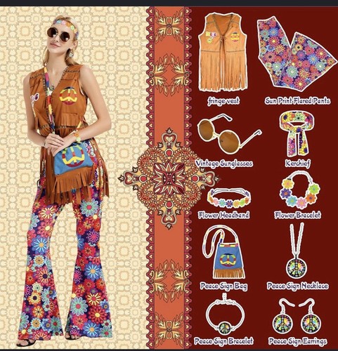 Damen hippie kostüm - damen, kostüm-set