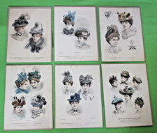 6 Stück farbige Lithographie aus Modemagazin, Damen-Hut-Mode Frankreich um 1900