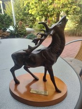 Vintage Statue Hirsch Jagd Posttauben DDR 1964 Bronze Bronzestatue