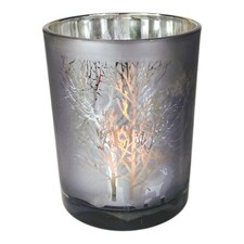 Teelichthalter 12,5cm Wald Glas 3d verspiegelt Windlicht Advent silber grau