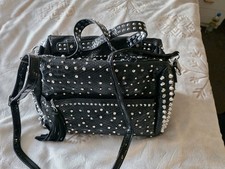 Glamour Tasche Damen Strass Steine Nieten schwarz Kroko Kunstleder black bag