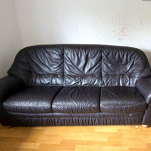 Schwarzes leder sofa set - schwarzes,