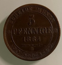 5 PFENNIG SCHEIDEMÜNZE KÖNIGREICH SACHSEN 1864 B KUPFER