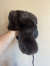 Vintage russische UdSSR braun ECHT Nerz Pelz Uschanka Trapper Mütze gesteppt gefüttert S/M