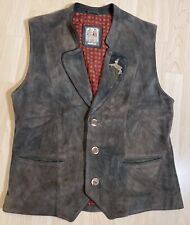 Meindl Herren Leder Weste Gr 54 L XL Grün Braun Tracht Hirsch Top Bayern Horn 
