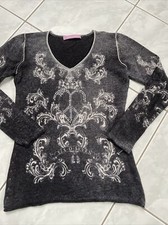 six-o-seven Pullover Merino Cashmere Herz Ranken interessant grau anthrazit Gr38