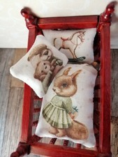 3-teilg.Nostalgie-Motiv Bettwäsche f.z.B.wiege Miniatur-KISSEN, Puppenstube 1:12