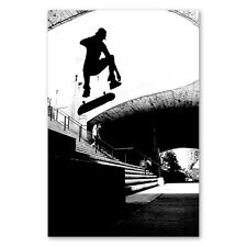 Postereck 0174 Poster Leinwand Skateboard, Sprung Schwarz Weiss Sport Skater