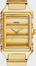 Fossil Raquel Damenuhr Gold – Edelstahl, Quarz 3-Zeiger, rechteckig, NEU