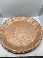 Vintage, handgearbeiteter orientalischer Messing‑/Kupferteller, reich graviert