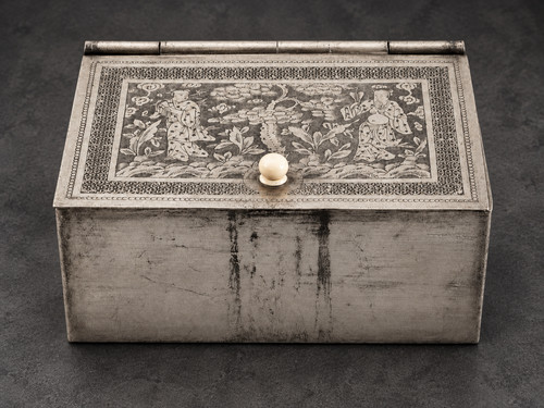 Zinn deckeldose chinoiserie - zinn-deckeldose,