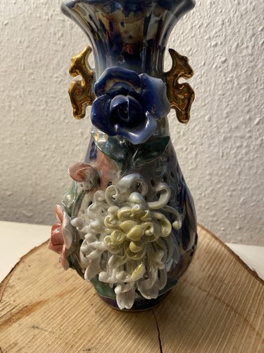 Blau weiß keramik vase - blau-weiß,
