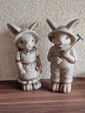 Osterdeko, Osterhasenpaar groß, glasierte Keramik, Landhausstil, neuwertig