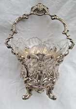 Silberkorb mit Glaseinsatz , 800 er Silber, Halbmond , Krone, Blumen