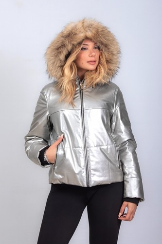 Leder daunenjacke silber - leder,