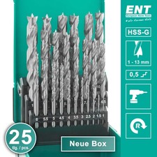 ENT 09225 25-tlg. HSS-G Holzbohrer-Set -  1 - 13mm 0,5 mm Schritte - neue Box
