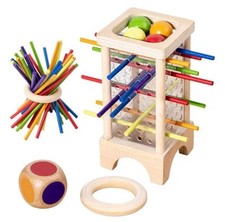 Montessori Spielzeug Kinder Lernspiel Holz Stäbchen Kugel Ball Fall Würfel Farbe