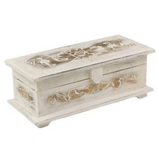 Truhe Holzkiste Holztruhe Blumen Shabby Used Look Weiß Klein 40 cm Design 2 