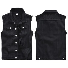 Mens denim biker waistcoat - denim,