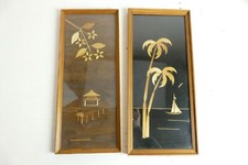 2 handgefertigte Bilder mit Intarsienarbeiten Souvenir Palmen Strand RB-957