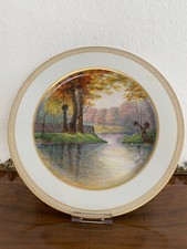 Meissen um 1900 exklusiver Teller filigrane Landschaftsmalerei m. Fluß Goldkante