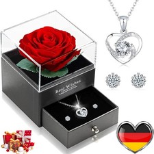 Ewige Echte Rose mit Herz Halskette und Ohrringe aus 925 Sterlingsilber Infinity