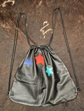 Echtleder-Turnbeutel Rucksack schwarz groß butterweich Handmade Lammleder Sterne