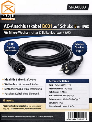 Meter anschlusskabel bc01 - meter, ac-anschlusskabel