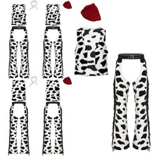 DE Herren Cowboy Kostüm Kuh Muster Weste + Flanell Hose Chaps Bandana Halloween