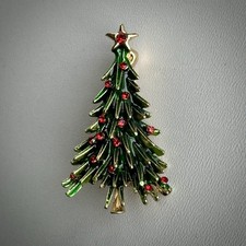 Weihnachtsbaum Brosche – Emaille & Strass,  Weihnachts Schmuck, Vintage-Stil
