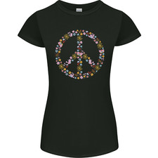Floral Peace Symbol Hippie Love Damen Petite Cut T-Shirt
