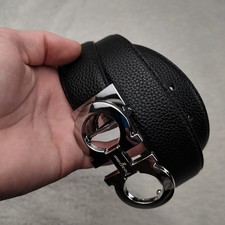 Ferragamo Gürtel schwarz in Leder silber Schnalle für Herren 115 cm gebraucht wie neu 