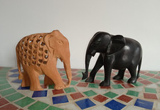 2x Figur Holz Elefant Ebenholz