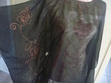 Tunika, Transparent, Chiffon, Stickerei, Schwarz/Mehrfarbig, Einheitsgröße