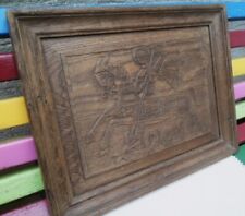Holzbild geschnitztes Relief aus Eiche Motiv  "Siegfried der Drachentöter"  70er
