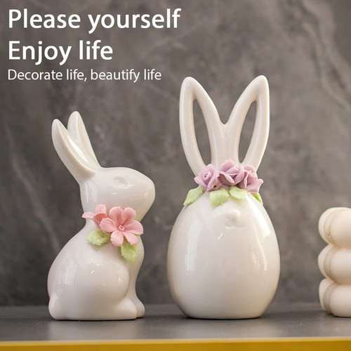 Keramik osterhase figur - keramik, blumen