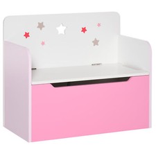 HOMCOM Kinder Holz Spielzeugkiste Kinder Aufbewahrungstruhe Bank Organizer Schlafzimmer Rosa