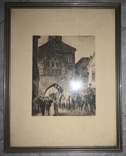 altes Bild Bleistift Zeichnung Radierung Otto Priebe signiert Mit Rahmen Soldate