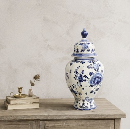 Delfter blau deckelvase aus - deckelvase,