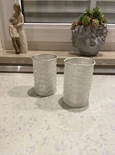 2 x Glas Lampions Weiß Stoff Teelicht Kerze 11 cm Hoch 7 cm DM Balkon Garten TOP
