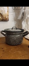 Kleiner Emailletopf mit Deckel Grau Email melliert Ostalgie Topf  Trödel Shabby 