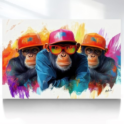 Leinwandbild affen mit kappen - leinwandbild,
