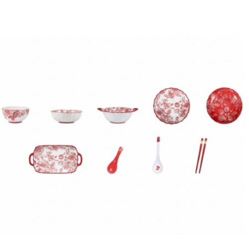 Blumen geschirrset rotes - blumen,