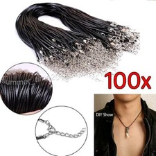 100x Kunstleder kette Halsband Halskette 1,5mm mit Karabiner Verschluß Schwarz