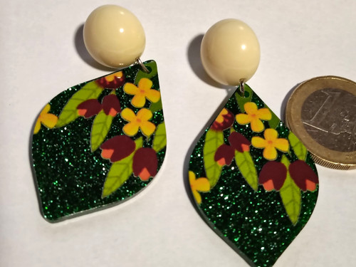 Ohrstecker creme hänger grün - creme,