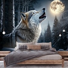 Fototapete wolf wald mond - fototapete,