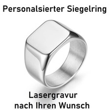 Siegelring Personalisiert Gravur Quadrat Massiv poliert Edelstahl Silber Ring