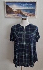 Tunika Bluse Shirt Damen Arbeit Karriere Oberteile Blau Grün Weiß XL kurz Arm