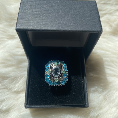 Aquamarin smaragd apatit ring - aquamarin,